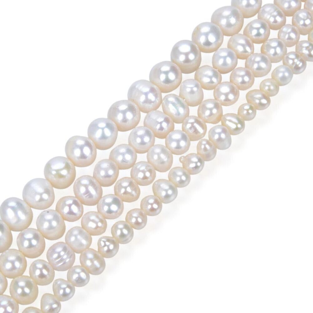 3397 2 Strands Real Natural Grade A Potato Round White Cultured Freshwater